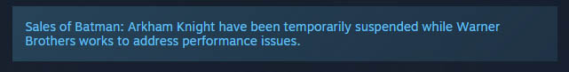 bat Warner suspende Batman Arkham Knight STEAM