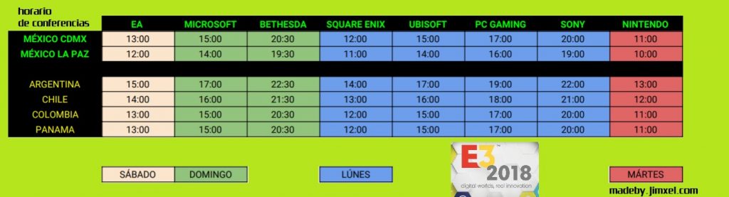 horarios-1024x277 lo más esperado para xbox, playstation, switch, PC y portátiles | E3 2018